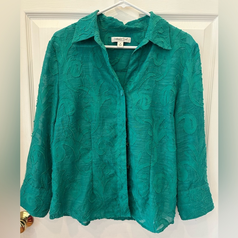 Coldwater Creek Teal Textured Blouse